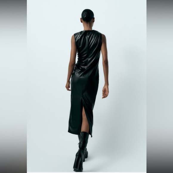 Zara Faux Leather Draped Dress - Picture 3 of 5